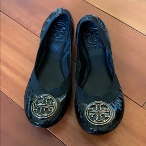 Tory Burch Caroline black patent flats